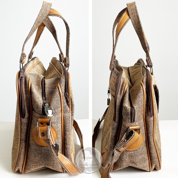 Vintage Pierre Cardin Carry On Bag Luggage Tan Tweed + Luggage Tag, Lock & Keys - Picture 4 of 8